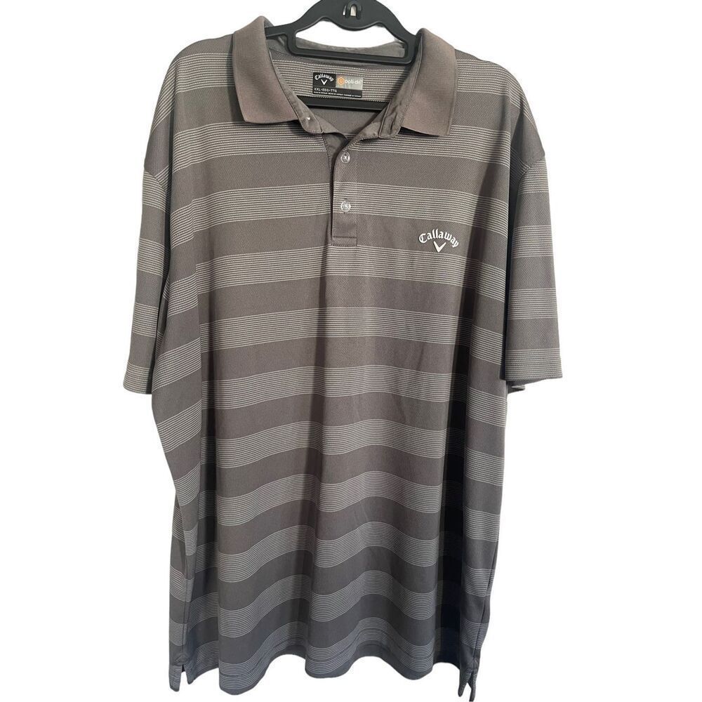 Callaway Opti-Dri Mens Gray White Stripe Golf Polo Shirt Size 2XL